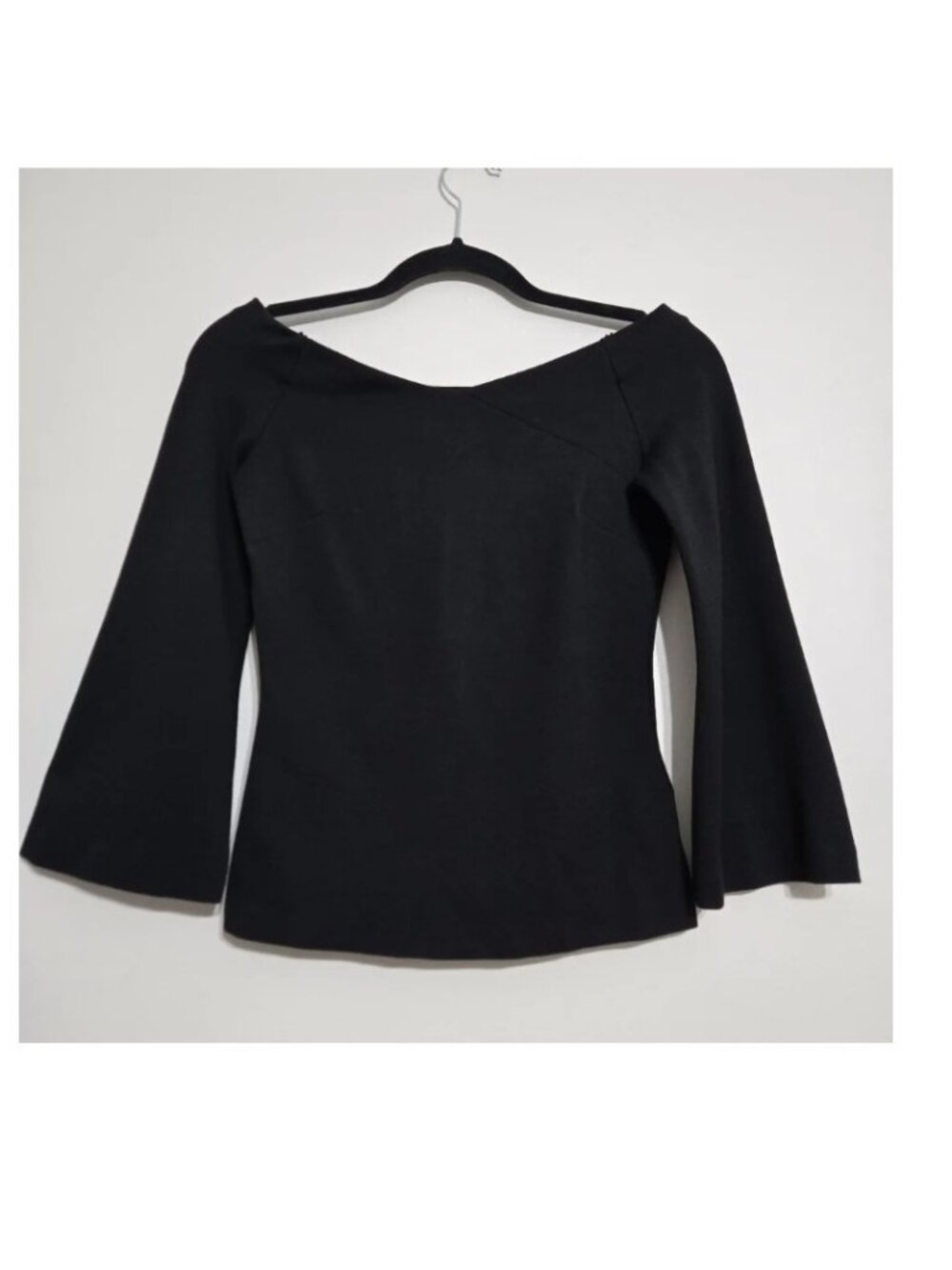 Ted Baker Womens Bardot Neckline 3/4 Length Bell Sleeve Black Top Size 0